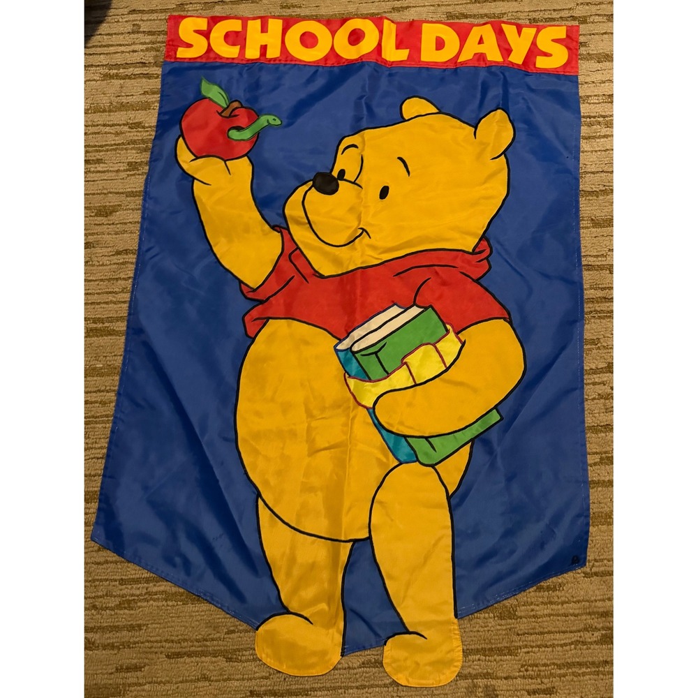 Vintage Disney Winnie the Pooh School Days Garden Flag Double Sided Banner 28x40